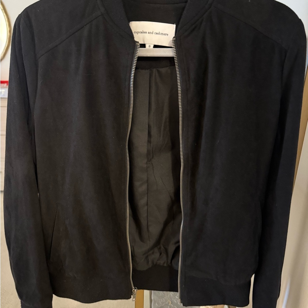 cupcakes & cashmere Black Zip Suede Bomber Jacket